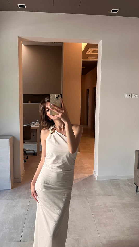 Abito monospalla drappeggiato bianco