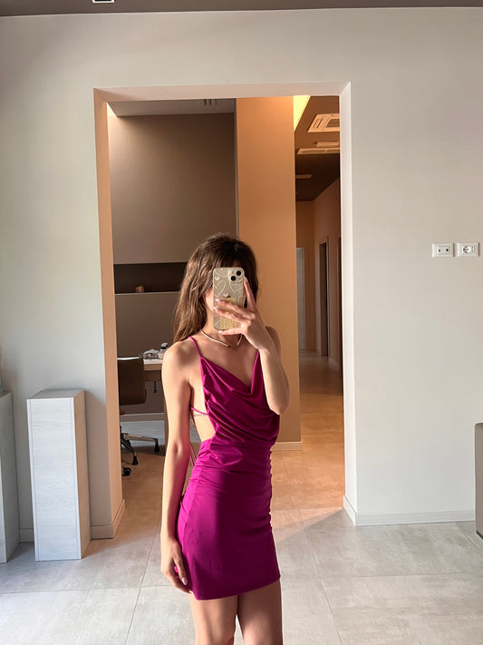 Mini abito drappeggiato fucsia