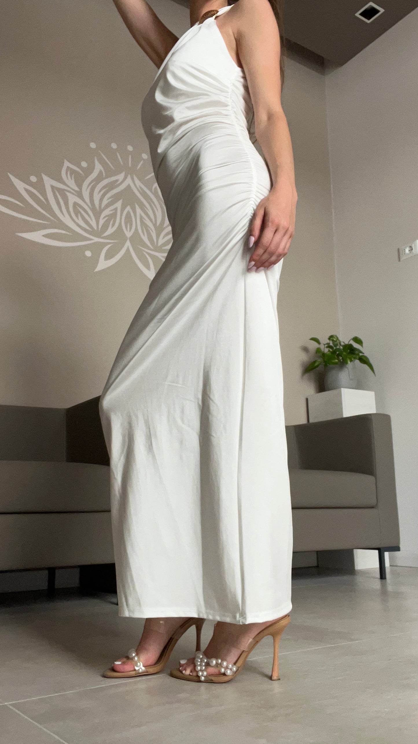 Abito monospalla drappeggiato bianco